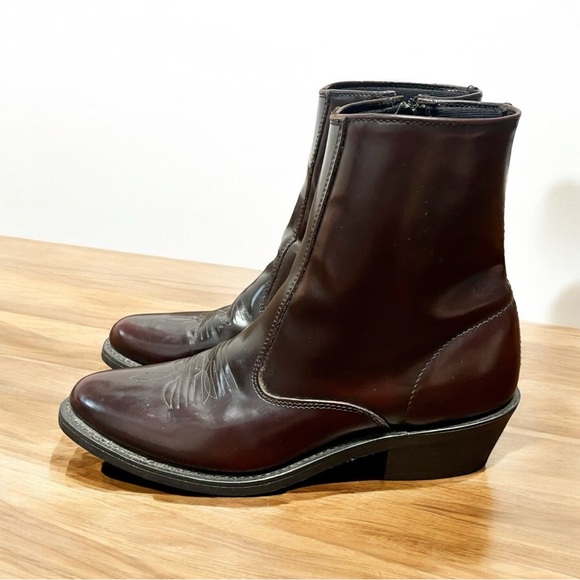 Laredo Mens Sz 9 Long Haul Black Cherry Leather Side Zipper Western Boots #62008 - Picture 3 of 12